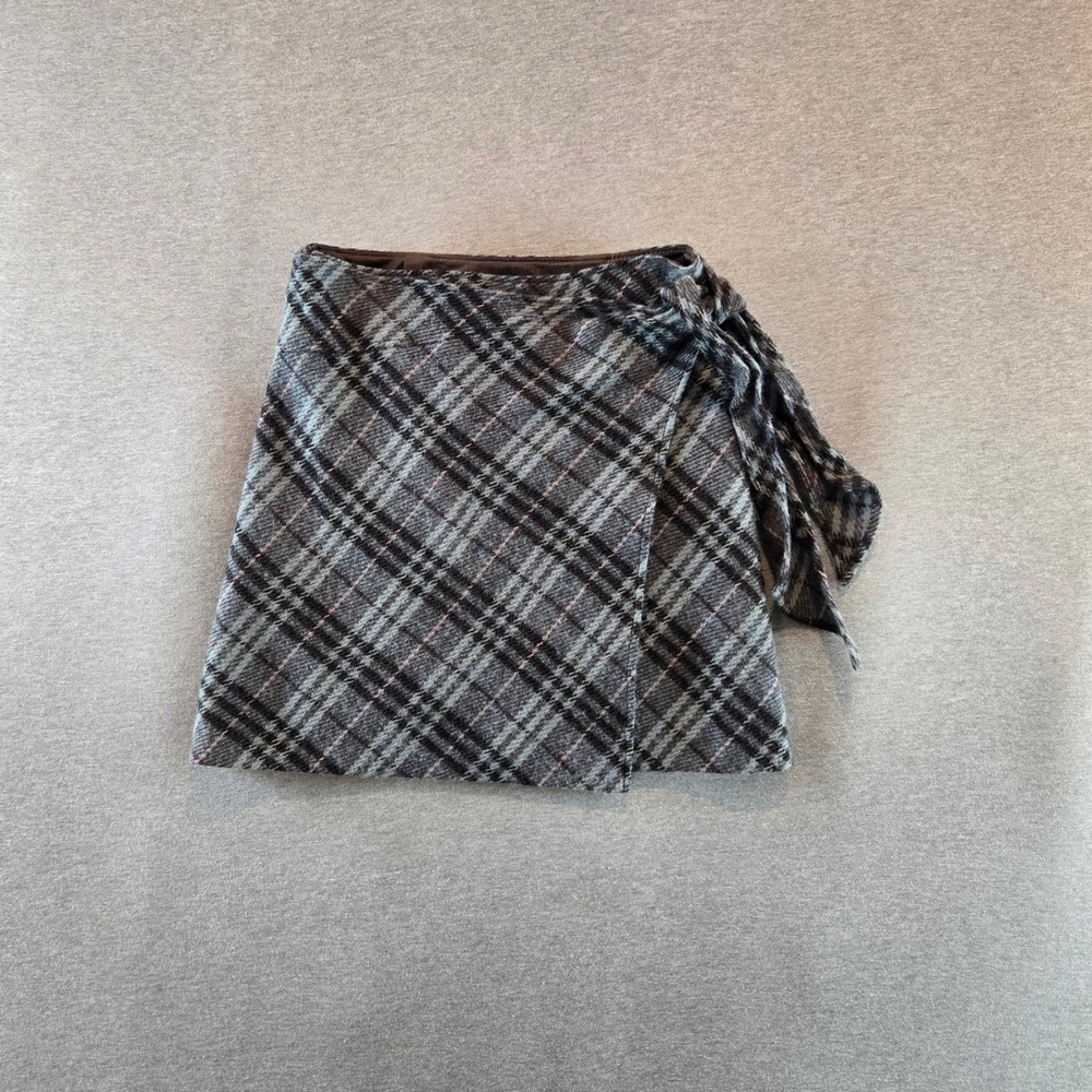 Burberry London Blue Label Wrap Mini Skirt Women 38 Grey Plaid Wool Mohair Japan